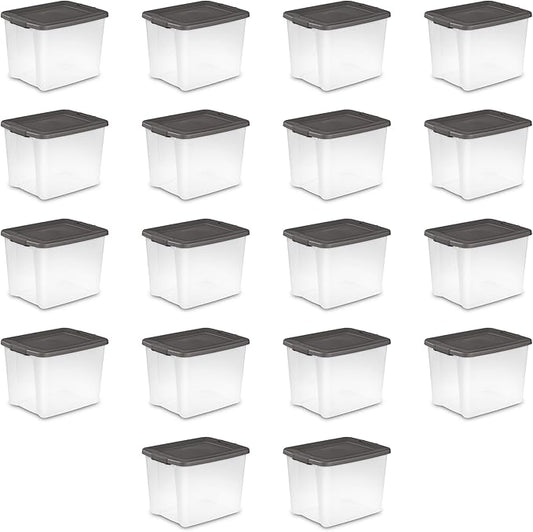 Sterilite 18-Pack Plastic Storage Bins w/ Lids, Shelf Totes Clear Containers, 50 Qt, Gray