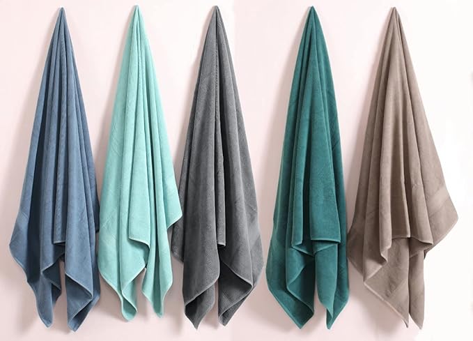 HILLFAIR 600 GSM- 40 x 80 Inches- 100% Cotton 2 Pc XXL Oversized Bath Towel Set- Soft Highly Absorbent Jumbo Bath Sheets Towels Sets- Quick Dry Oversized Bath Towel Sets for Hotel Spa Pool- Blue