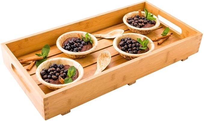 Restaurantware-22.5 x 11 x 2.75 Inch Breakfast Tray, 1 Rectangle Tray With Handles - Pallet Design, Chip-Resistant Bamboo Butler Holding Serving Platter, Shatterproof, For Meals, Snacks, And Beverages