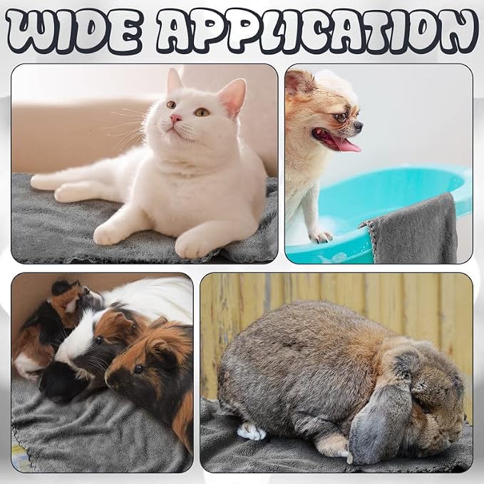 Newwiee 24 Pcs Guinea Pig Fleece Bedding Blankets Bulk Washable Small Animal Fleece Cage Liners Pet Wash Cloth Sleeping Mat Cover for Hamster Chinchilla Rabbit Hedgehog (14 x 30 Inch,Gray)