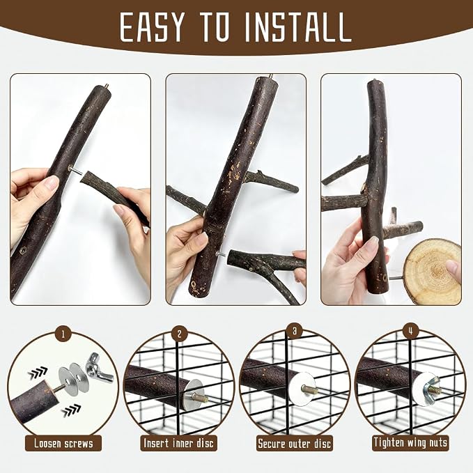 Bird Perch Swing for Cage Accessories - Natural Wood Parrot Perch for Parakeet Budgie Cockatiel Toys