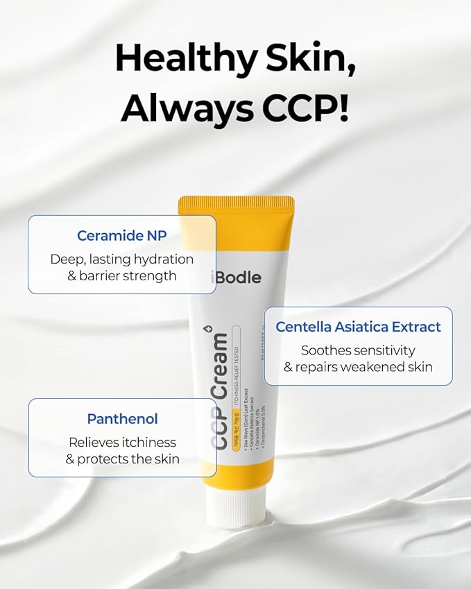 CCP Cream Korean, Itch Relief & Barrier Repair Moisturizer for Dry, Sensitive Skin, Gentle Formula Safe for Babies and Adults, Fragrance-Free 1.69 fl oz