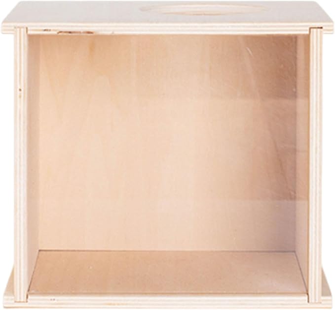 DIY Wooden Hamster Digging Box Enclosure with Transparent Observation Window, Easy Cleaning Multipurpose Stable Structure with Lid for Small Animals- Size S