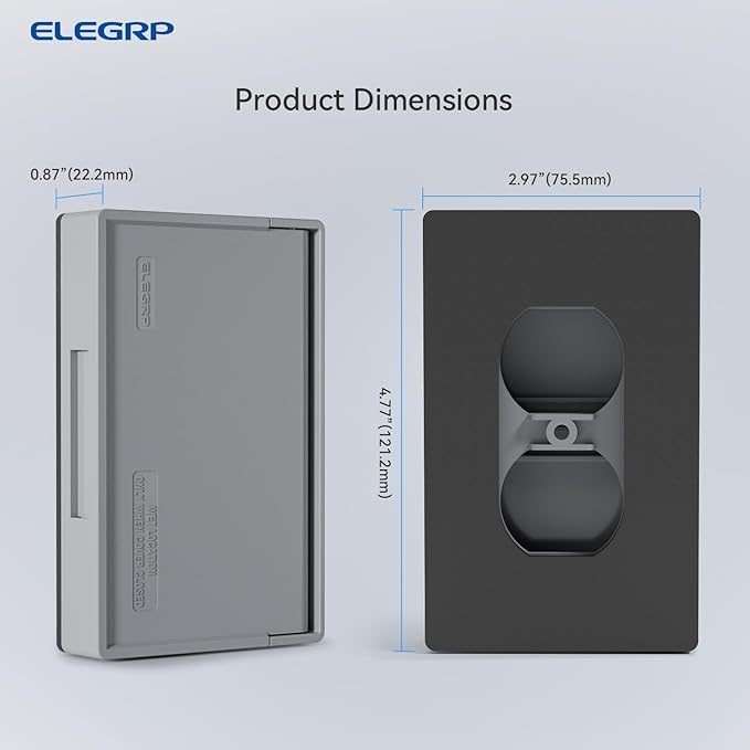 ELEGRP Horizontal Outdoor Cover for Duplex Receptacles, Weatherproof Wall Plate, Outdoor Electrical Outlet Cover, Standard Size 1-Gang 4.77” x 2.97”, Thermoplastic, 2 Pack, Grey