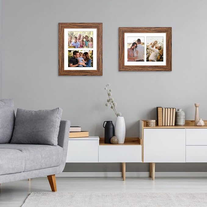8.5x11 Picture Frame Display 2 opening Double 5x7 Picture Frame Collage,Multi Photo Frame with Mat,Plexiglass,Horizontal and Vertical Formats for Wall Decor,Carbonized Brown Wood Grain