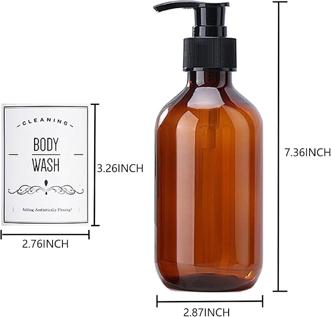 2 Pack Amber Plastic Soap Dispenser, 16 oz Bathroom Pump Bottles Dispenser Refillable Containers with Labels for Lotion Shampoo Body Wash Hand Dish Soap