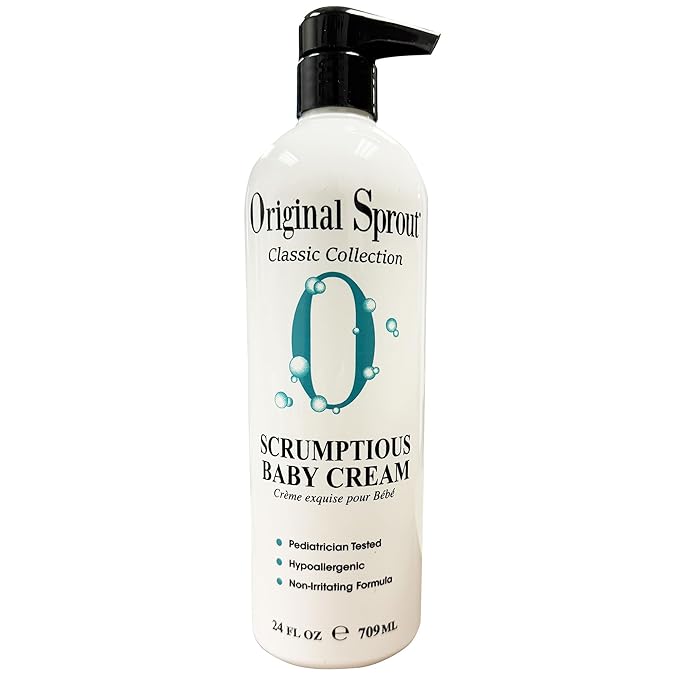 Original Sprout Scrumptious Baby Cream, Gentle Moisturizing Cream for Dry, Sensitive Skin & Diaper Rash, Non-Greasy Baby Lotion with Zinc Oxide & Calendula for Face & Body, 24 fl oz