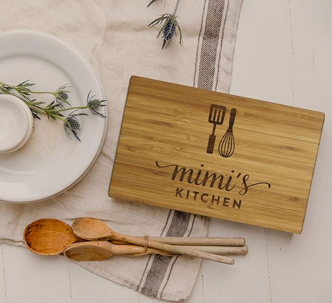 Andaz Press Laser Engraved Small Bamboo Wood Cutting Board, 9.5 x 6-inch, Mimi's Kitchen, 1-Pack Grandma Mother's Day Mom's Birthday Grandma Cutting Board Grandma Gift Ideas Grandma Kitchen Gifts