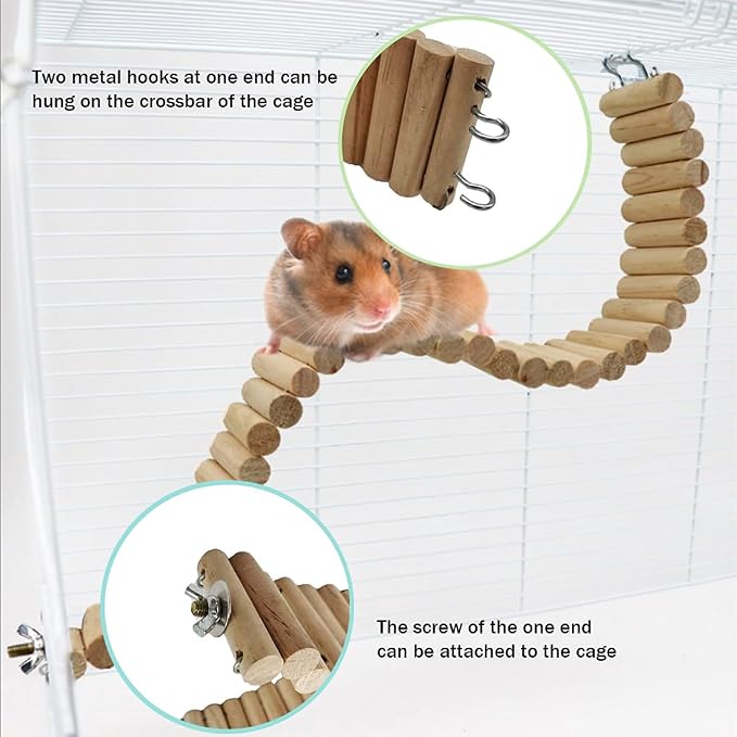 Hamiledyi Hamster Bridge 15.7x2.4in Hamster Wooden Bridge Bendy Climbing Ladder Long Suspension Bridge Chew Toys for Rat Mice Gerbil Chipmunk Sugar Glider