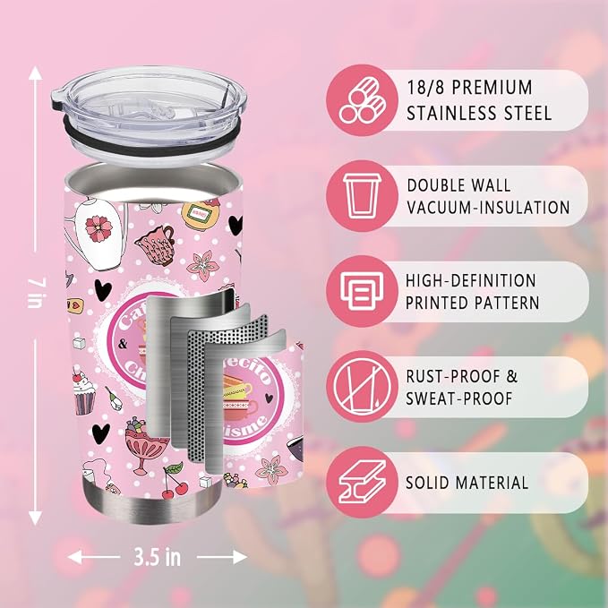 Mexican Gifts, 20oz Stainless Steel Cafecito Y Chisme Tumbler, Mexico Tumbler, Mexico Mom Presents, Thanksgiving Christmas Birthday Gift for Women, Mexican Cup with Straw & Lid, 1 PCS