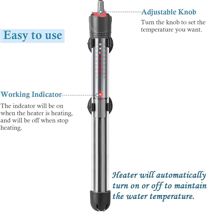 HITOP 100W 200W 300W Adjustable Aquarium Heater, Submersible Fish Tank Heater Thermostat with Suction Cup