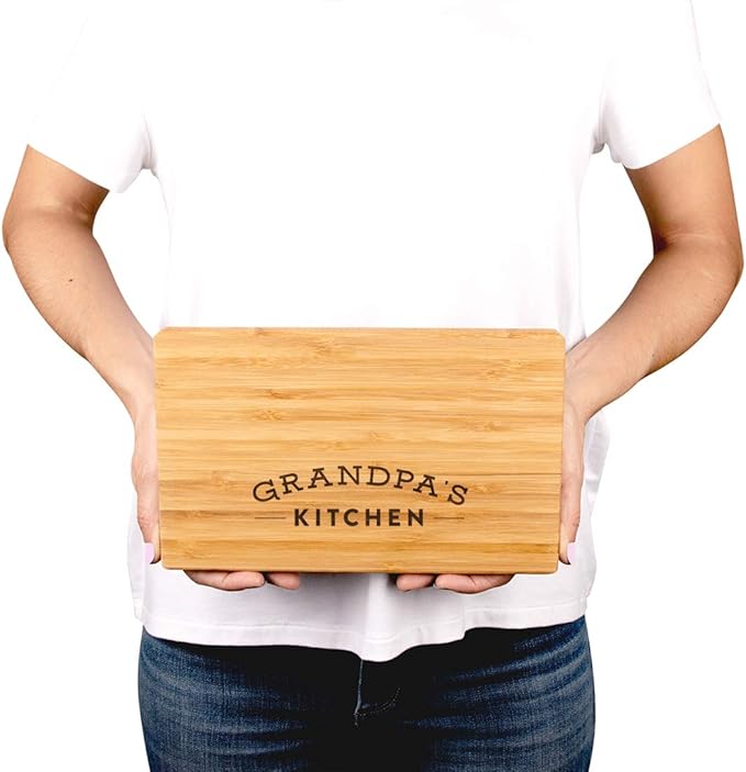 Andaz Press Laser Engraved Small Bamboo Wood Cutting Board, 9.5 x 6-inch, Grandpa's Kitchen, 1-Pack