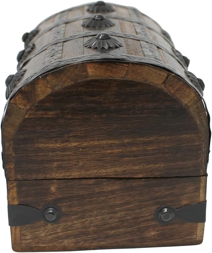 Nautical Cove Treasure Chest Keepsake and Decorative Wood Box (Medium 6.5x4.5x4.5) - Storage Box, Wooden Box with Hinged Lid, Rustic Storage, Pirate Storage Box, Vintage Wooden Chest