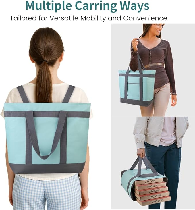 mosago Insulated Grocery Tote Bags, Large Reusable Cooler Bags with Zipper, Leakproof Thermal Shopping Bags for Food Delivery, Beach, Travel, for Picnic, Collapsible, Green