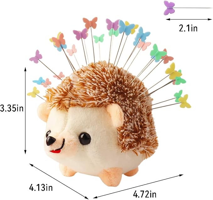 CICILIAYA Hedgehog Shape Pin Cushion, Cute Pincushions Sewing Kit Lovely Needle Cushions Pins Holder Sewing Accessories Supplies with 100Pcs Colored Butterfly Pins for Quilting DIY Crafts Patchwork