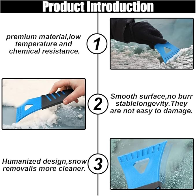 4PCS Snow and Ice Scraper for Car Windshield - Ice Snow Frost Removal Tool with Non-Slip Handle - Plastic Snow Scraper Auto Window Shovel Tool - Winter Windshield Defroster Tool No Scratch for Cars