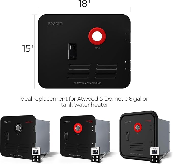 FOGATTI 15" x 18" RV Water Heater Door, Black Replacement Door Kit Compatible with FOGATTI Tankless RV Water Heaters, Door Only