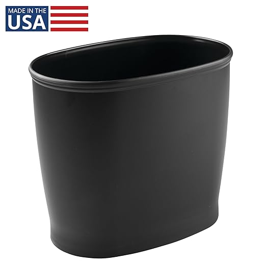 iDesign Slim Plastic Bathroom Trash Can, Small Garbage Bin for Bedroom, Office, Desk, Dorm, Black