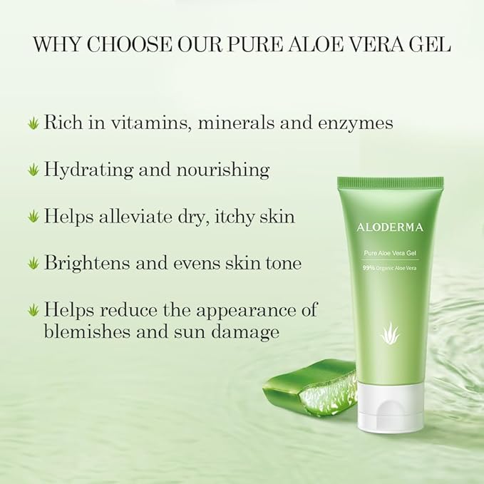 Aloderma 99% Organic Aloe Vera Gel for Face Made within 12 Hours of Harvest, Natural Hydrating Pure Aloe Vera Gel for Soothing Skincare, Moisturizing Aloe for Skin, Face, Sensitive Skin, 4oz - 3ct