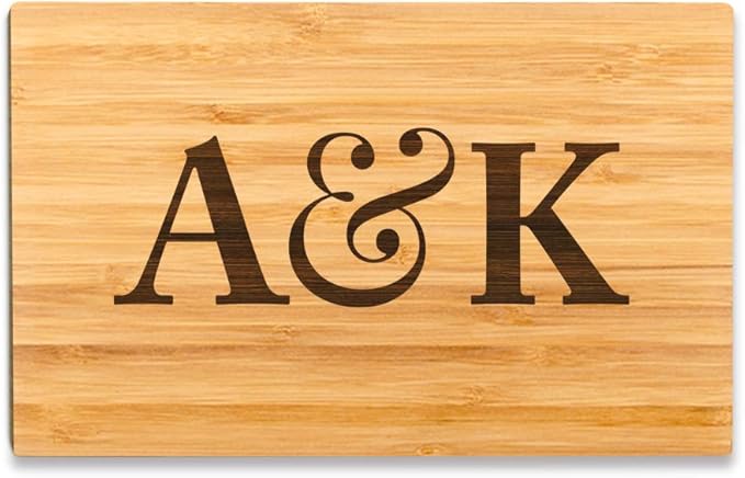 Andaz Press Personalized Laser Engraved Small Bamboo Wood Cutting Board, 9.5 x 6-inch, Initials with Ampersand, Custom Chopping Board