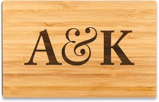Andaz Press Personalized Laser Engraved Small Bamboo Wood Cutting Board, 9.5 x 6-inch, Initials with Ampersand, Custom Chopping Board