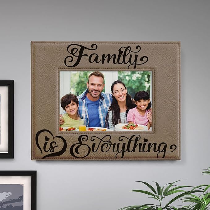 KATE POSH Family is Everything Engraved Leather Picture Frame (4x6-Horizontal)