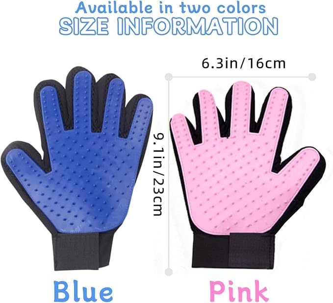 MANON ROSA Ferret Grooming Glove Brush 1 Pair - High-Efficiency Gentle Shedding, Reusable Pet Hair Remover Mittens for Bath Massage (Blue)
