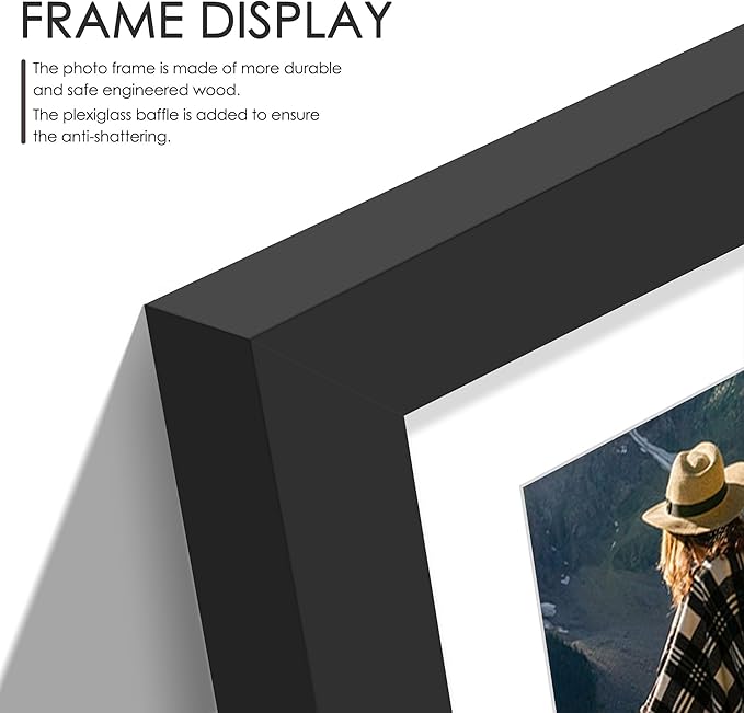 12x12 Picture Frame, 4x6 Collage Picture Frame, Displays Four 4x6 inch Photos, or 12x12 (Without Mat) Available for Wall Mount or Table Top Horizontal and Vertical Display, Black.