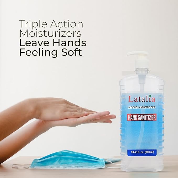 Latalia Hand Sanitizer - Pack of 1 Travel Hand Sanitizers - Unscented Mini Clean Scent Non-Drying Moisturizing Gel (900ml, 30 fl oz)