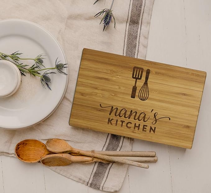 Andaz Press Laser Engraved Small Bamboo Wood Cutting Board, 9.5 X 6-Inch, Nana's Kitchen, 1-Pack, Grandma Mother's Day Mom's Birthday Grandma Cutting Board Nana Present Nana Christmas Gifts