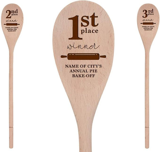 1st, 2nd and 3rd Place Winner-14 Inch Kitchen Spoons Set of 3, Personalized Custom Engraved in USA, Wooden Cooking Utensils, Chili Cook Off Showcase Party Prizes Contest Favor (Baking)