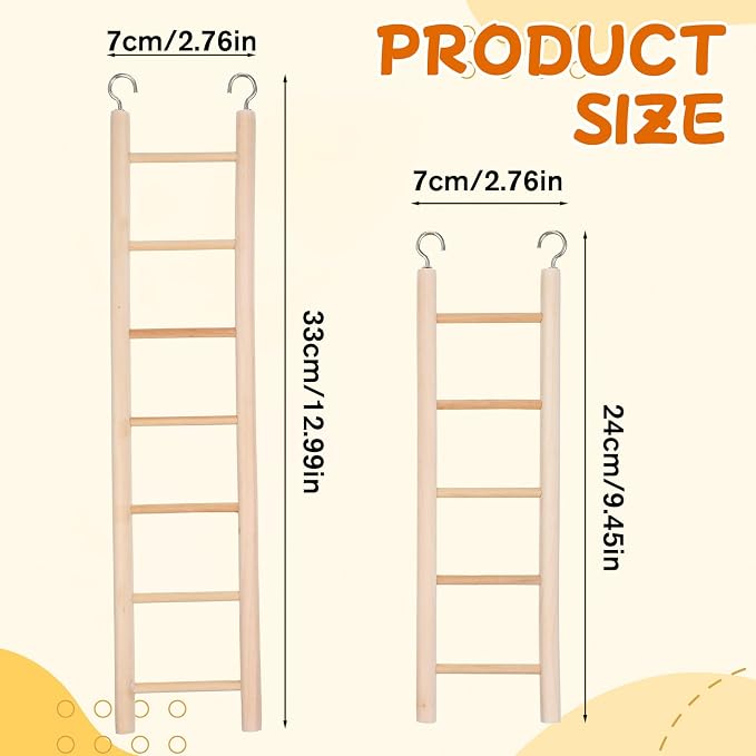 Bird Ladder for Bird Cage 2 Pack Wooden Birds Toys Cage Accessories for Parakeets Parrots Cockatoo (5 Step & 7 Step)