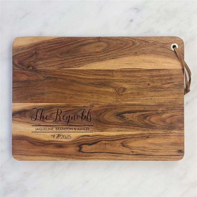 Personalized Acacia Cutting Board With Family Name, Engraved Cutting Board, Custom Gift For Weddings, Anniversaries, Housewarming