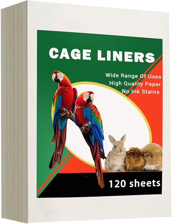 ZIQON 120 Pcs Bird Cage Liner Papers Big Size Cage Paper Liners Disposable Cage Paper Liners Precut Absorbent Cushion Pad Mat Accessories for Pet Bird Parrot (White, 18.5 * 12.2)