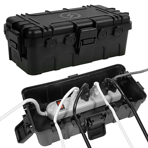 [2 Pack] Outdoor Electrical Box Waterproof, OUTDSPLY Medium Outdoor Electrical Box (11.6x5.2x4.1 inch) w/ 6 Cable Entry, Weatherproof Connection Box for Power Strip, Plug, Timer, Holiday Lights, Black