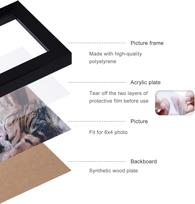 Double Horizontal 4X6 Hinged PS Family Picture Frame Collage For Desktop or Tabletop (Black 64X2)
