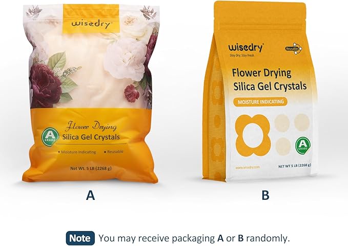 wisedry 10 LBS Silica Gel Flower Drying Crystals, 2 Packs of 5 LBS, Fine Crystals < 1mm, Color Indicating, Reusable