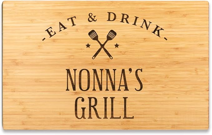 Andaz Press Large Bamboo Wood BBQ Cutting Board Gift, 17.75 x 11-inch, Nonna's Grill, 1-Pack, Laser Engraved Serving Chopping Board Christmas Birthday Chef Kitchen Ideas