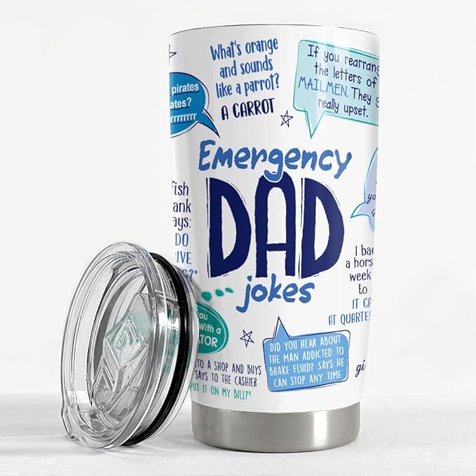 SANDJEST Tumbler For Dad 20oz Dad Jokes Stainless Steel Insulated Tumblers Coffee Travel Mug Funny Cup Gift for Dads Father Papa Birthday Christmas