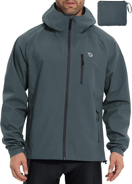 baleaf Men's Rain Jacket Waterproof Windbreaker Raincoat Running Cycling Hiking Gear Hood Lightweight Reflective Packable