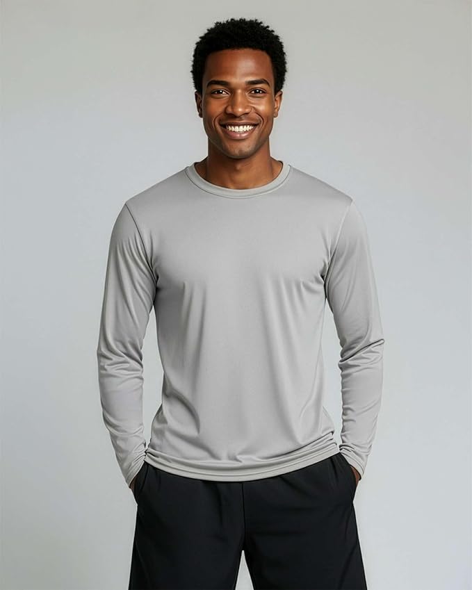 Real Essentials 4 Pack: Mens Long Sleeve Dry Fit T Shirts Hiking Fishing Workout Gym Work Sun UPF 50 Wicking Running Tee