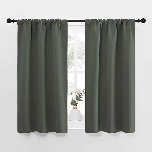 NICETOWN Bedroom Curtains Blackout Draperies - All Season Thermal Insulated Solid Rod Pocket Top Blackout Curtains/Drapes for Kid's Room (Dark Mallard, 1 Pair, 34 x 45 Inch)