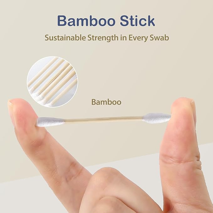 Ourmed Life Cotton Swabs - Biodegradable Bamboo & Cotton, Double-Tipped Cleaning Swabs with Pointed & Round Tips, Hypoallergenic for Ear, Makeup, Eye Makeup Removal, Nail Polish Touch-Ups (1000 Ct)
