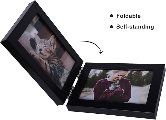 Double Horizontal 5X7 Hinged PS Family Picture Frame Collage For Desktop or Tabletop (Black 75X2)