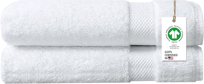Delara 100% Organic Cotton Towels 650 GSM Plush Feather Touch Quick Dry Bath Sheet, Pack of 2 GOTS Certified, Oeko-Tex Green Certified, Organic Cotton Bath Sheet, 36"X70"