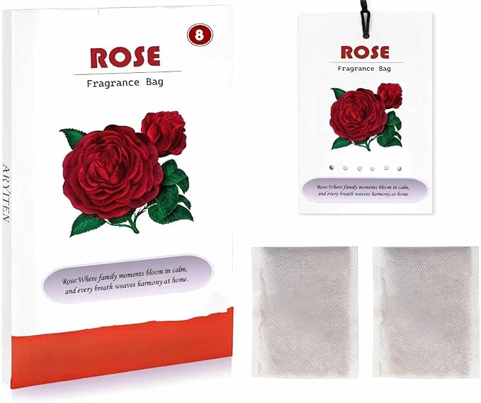 8 Packs Large Rose Scented Sachets for Closet Deodorizer Drawers, Hanging Long Lasting Potpourri Bags Home Fragrance Air Freshener