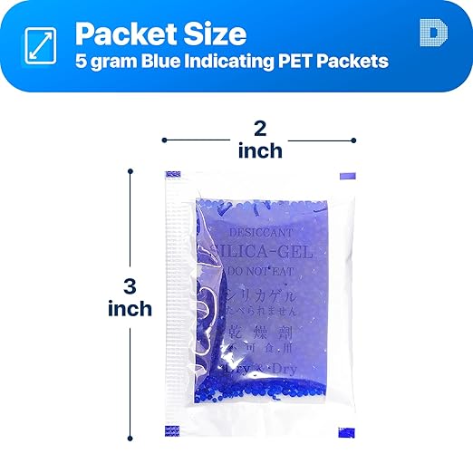 Dry & Dry 5 Gram [1000 Packets] Blue Indicating(Blue to Pink) Silica Gel Packets Desiccants Silica Gel Packets - Rechargeable Silica Packets, Silica Gel, Silica Gel Packs
