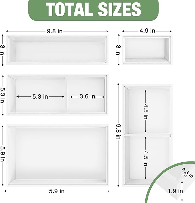 Bamboo Drawer Organizer,5 PCS Silverware Organizer & Kitchen Organizers and Storage,Utensil Drawer Organizer With Removable Dividers for Kitchen,Utensils,Bathroom,Office,Makeup(White)