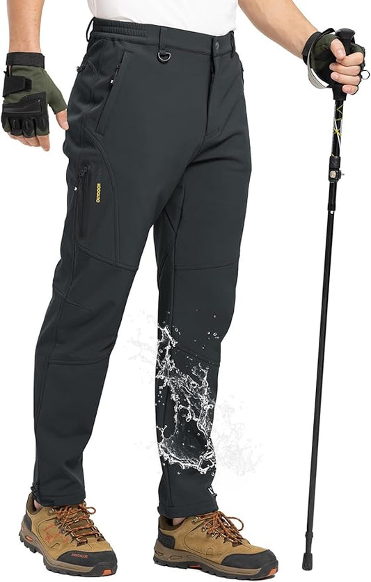 TBMPOY Men's Snow Pants Fleece Lined Hiking Winter Waterproof Softshell Ski Outdoor Insulated Climbing Pants Zipper Pockets