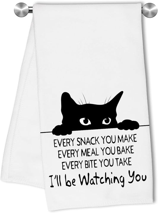 Cat Lover Kitchen Towels 'Watching' Cats Dish Tea Towel Absorbent Hand Towels for Bathroom Kitchen,'I'll Be Watching You'Cat Gifts for Women Men Decorative Dish Cloth for Home Restaurant Use